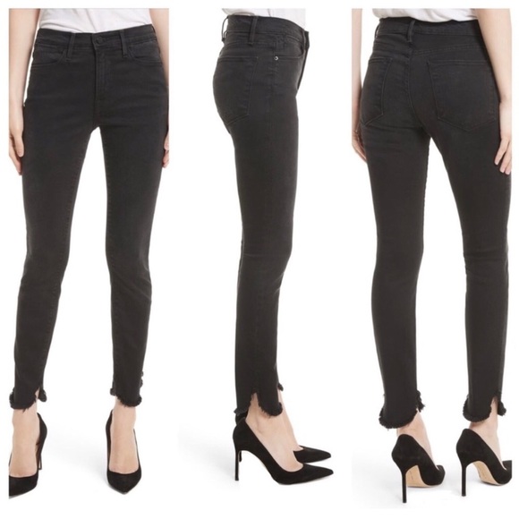 Frame Le High Skinny Black Raw Hem in Film Noir Size 28 - Picture 2 of 10